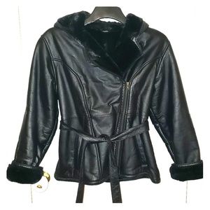 Black leather coat medium